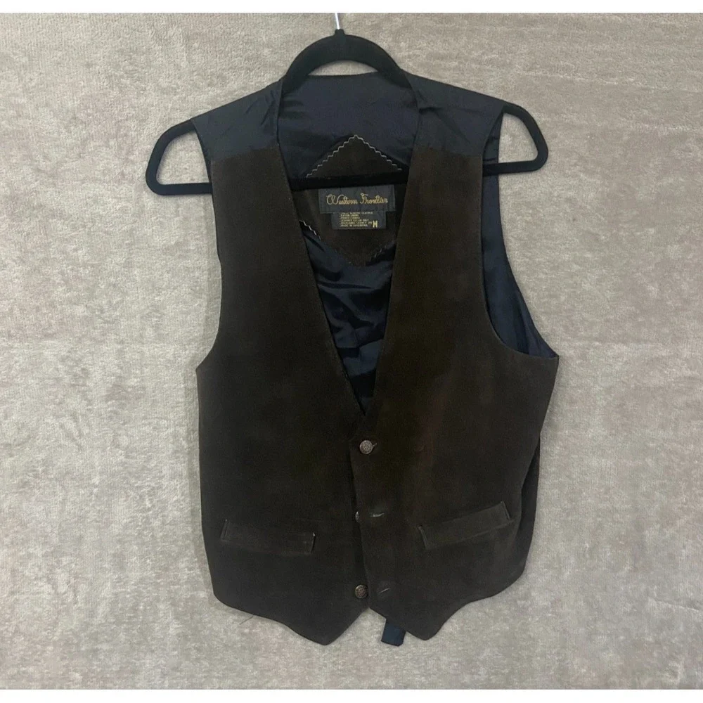 Western‎ Frontier Vest Mens Medium Brown Leather Suede Cowboy Rodeo Ranch Indie